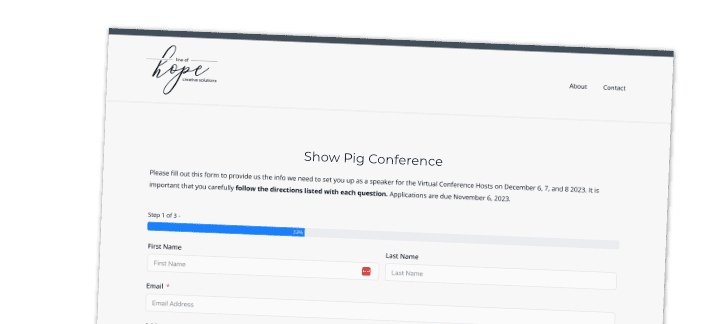 Show Pig Conference Speaker form screenshot