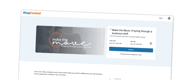 RingCentral registration page mockup